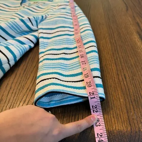 Anne Klein Preppy Blue Striped Open Front Cardigan Jacket Womens Sz 12 Nautical - Picture 9 of 11